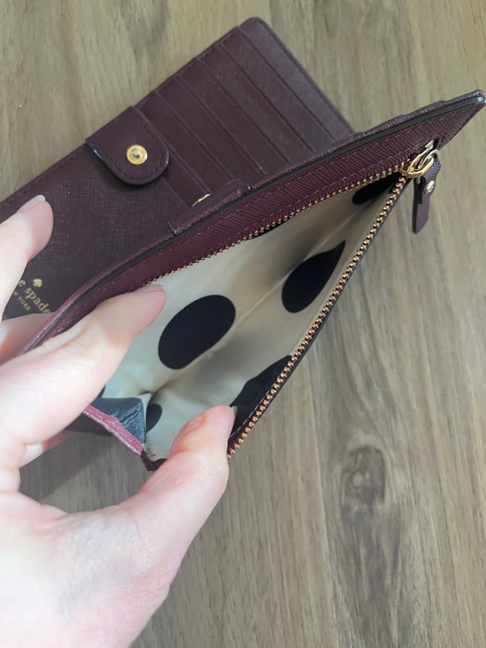 kate spade Burgundy Saffiano Wallet with Gold Logo - Picture 9 of 9